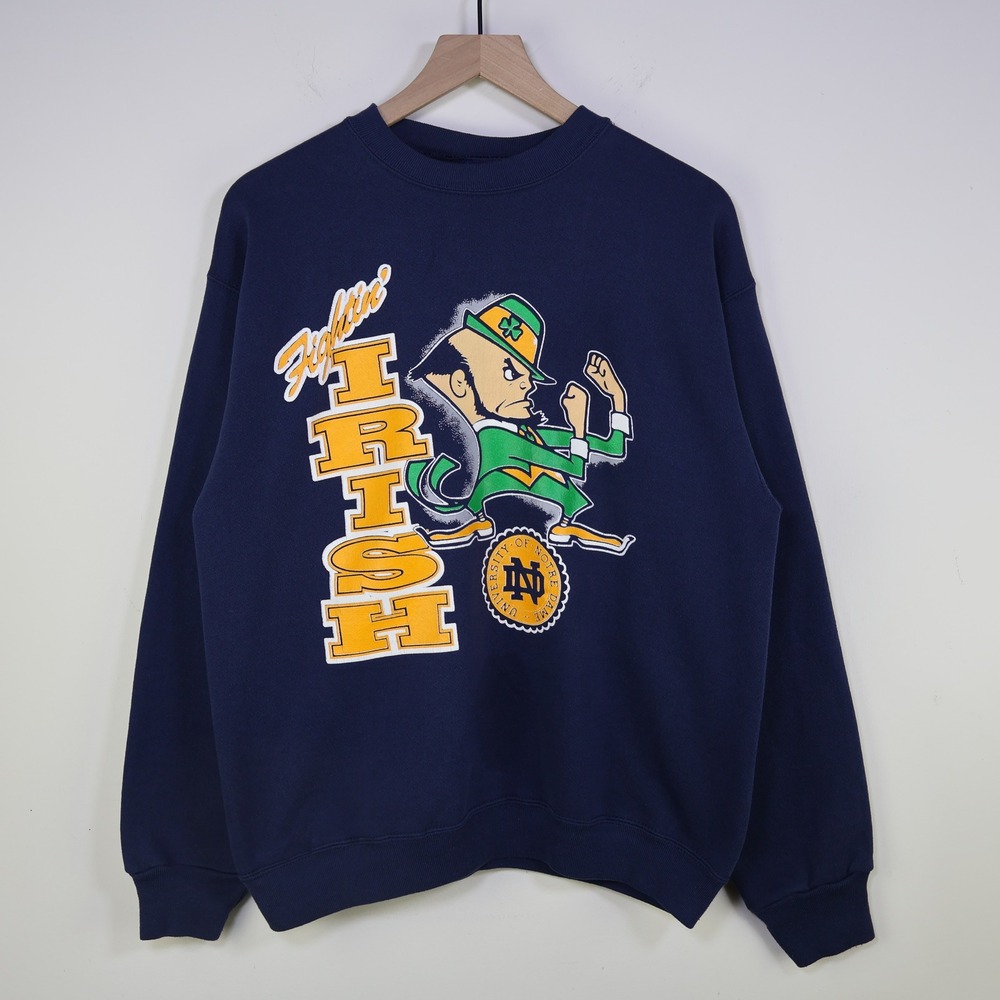 Vintage 90s Notre Dame Fighting Irish Sweatshirt Large Navy Blue USA Made